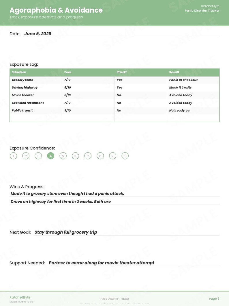 Panic Disorder Tracker, Panic Attack Log, Breathing Exercise Diary (PDF Download) image 4