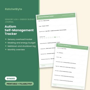 Autismus Selbstmanagement-Tracker, Sensorisches Tagebuch, Energiebudget Journal (PDF Download) Bild 1