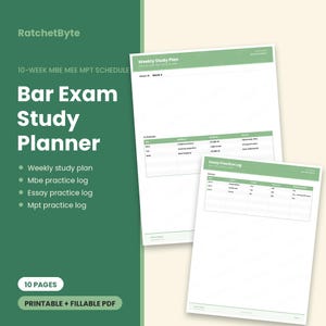 Studieplanner voor het advocatenexamen, 10-wekenschema MBE, MEE en MPT, printbare tracker (pdf-download)