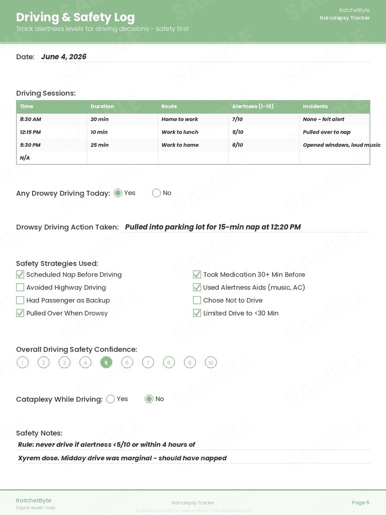 Narcolepsy Symptom Tracker, Sleep Diary, Cataplexy & Daytime Sleepiness Log (PDF Download) image 7