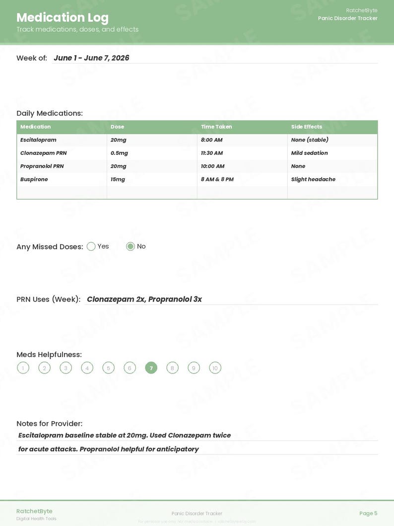 Panic Disorder Tracker, Panic Attack Log, Breathing Exercise Diary (PDF Download) image 6