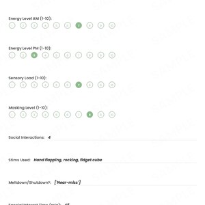 Autismus Selbstmanagement-Tracker, Sensorisches Tagebuch, Energiebudget Journal (PDF Download) Bild 2