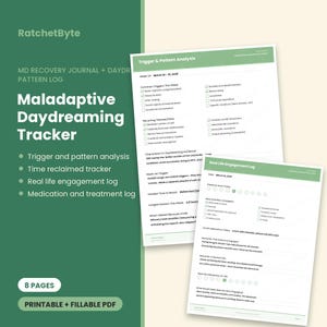Maladaptiver Daydreaming Tracker, MD Erholungs Tagebuch, Daydream Pattern Log (PDF Download)