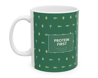 Protein First GLP-1 Mug, Funny Weight Loss Journey Gift, High Protein Coffee Mug (11oz, 15oz)