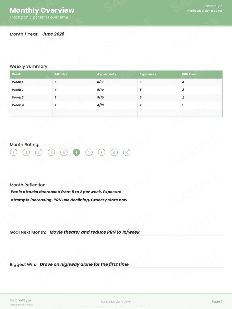 Panic Disorder Tracker, Panic Attack Log, Breathing Exercise Diary (PDF Download) image 8
