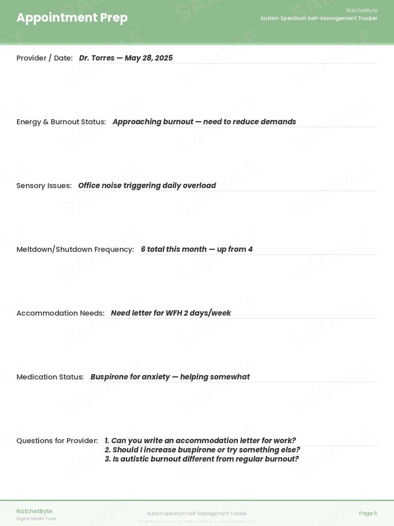 Autismus Selbstmanagement-Tracker, Sensorisches Tagebuch, Energiebudget Journal (PDF Download) Bild 7