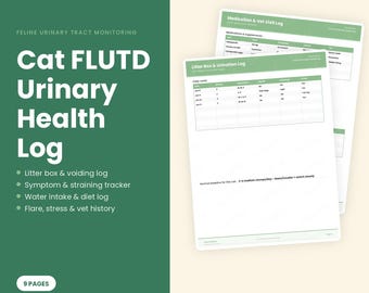 Cat FLUTD Urinary Log, Feline Lower Urinary Tract Symptom Tracker (Fillable PDF Download)