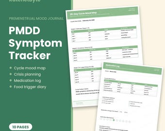 PMDD Symptom Tracker Printable, Premenstrual Mood Journal (PDF Download)