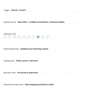Autismus Selbstmanagement-Tracker, Sensorisches Tagebuch, Energiebudget Journal (PDF Download) Bild 3