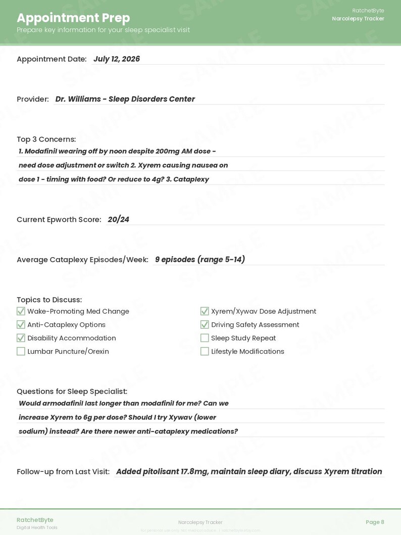 Narcolepsy Symptom Tracker, Sleep Diary, Cataplexy & Daytime Sleepiness Log (PDF Download) image 9