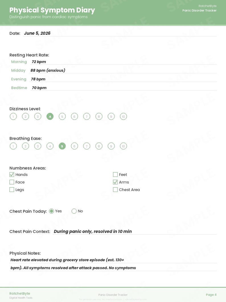Panic Disorder Tracker, Panic Attack Log, Breathing Exercise Diary (PDF Download) image 5