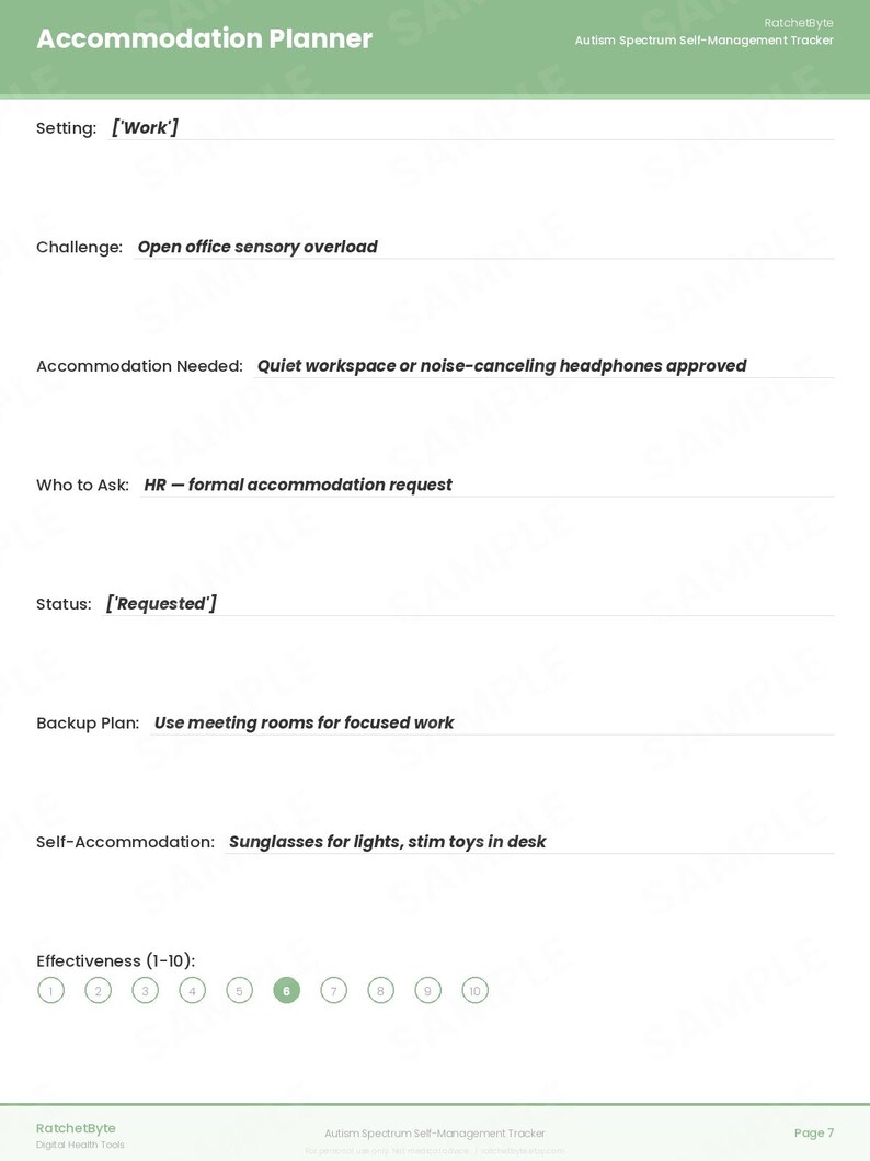 Autismus Selbstmanagement-Tracker, Sensorisches Tagebuch, Energiebudget Journal (PDF Download) Bild 8
