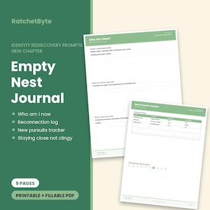 Empty Nest Journal, Identity Rediscovery Prompts, New Chapter (Fillable PDF Download)