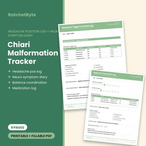 Rejestrator wad wrodzonych Chiariego, dziennik pozycji podczas bólu głowy, dziennik objawów neurologicznych (pobierz plik PDF)