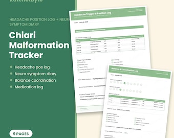 Chiari Malformation Tracker, Headache Position Log, Neuro Symptom Diary (PDF Download)