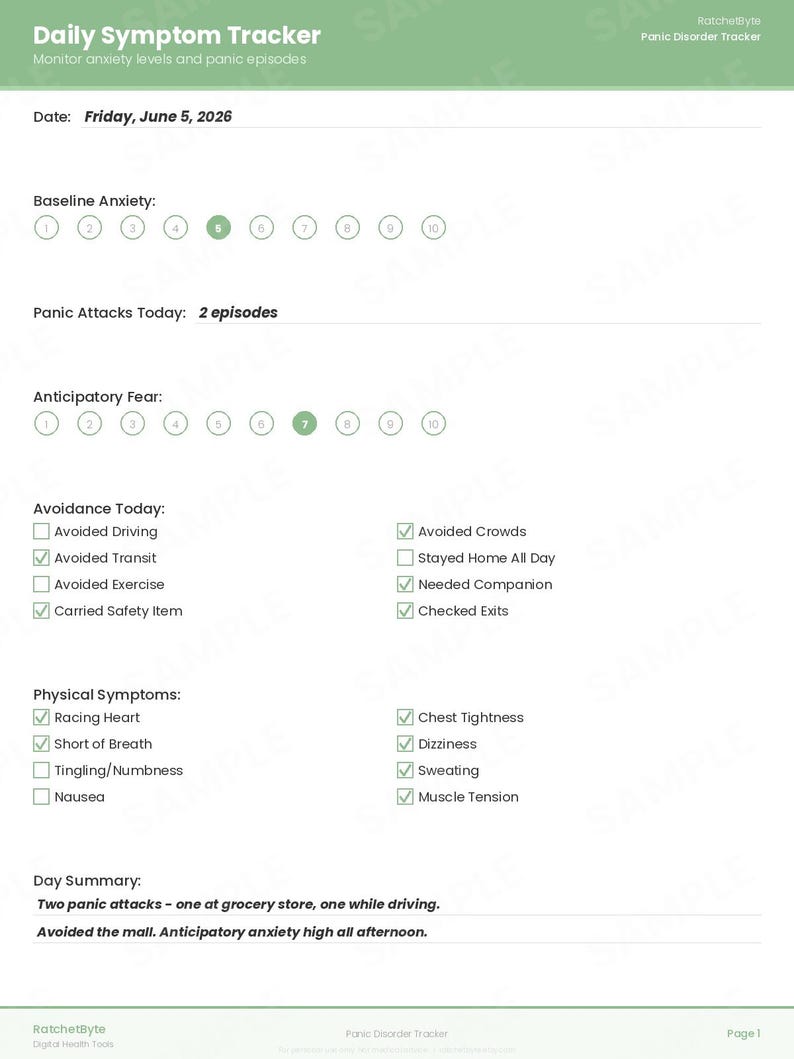 Panic Disorder Tracker, Panic Attack Log, Breathing Exercise Diary (PDF Download) image 2