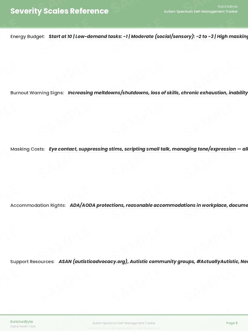 Autismus Selbstmanagement-Tracker, Sensorisches Tagebuch, Energiebudget Journal (PDF Download) Bild 9