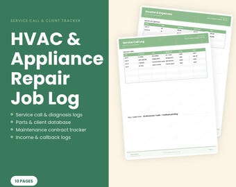 HVAC Appliance Repair Job Log, Service Call Client Tracker (Fillable PDF Download)
