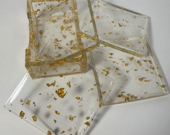 Gold Foil Resin Coaster Set with Holder | Aurelia Lumière
