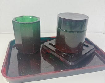 Red & Green Resin Bathroom Vanity Set | Velours Ember Collection