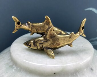 2 stycken vintagemässing minihajhänge realistiskt havsdjursberlock nyckelring