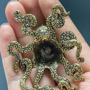 Vintage Brass Octopus Figurine Mini Tea Pet Desk Ornament Collectible Handheld Sculpture image 10