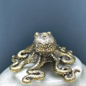 Vintage Brass Octopus Figurine Mini Tea Pet Desk Ornament Collectible Handheld Sculpture image 5
