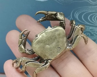 2 stycken vintage mässingsfigur med vantekrabba, platt baksida, öppna klor, detaljerad snäcka, tehandstycke för husdjur