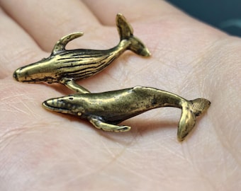 4 stycken vintage mässingsfigur minivalfigur åldrade marina djurskulptur skrivbordsprydnad tehusdjur