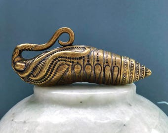 Vintage Brass Opening Silkworm Incense Storage Box Handmade Pendant Keychain Tea Decor