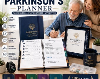 Parkinson's Planner, Symptom Tracker, Medication Log, Caregiver Organizer (Fillable PDF)