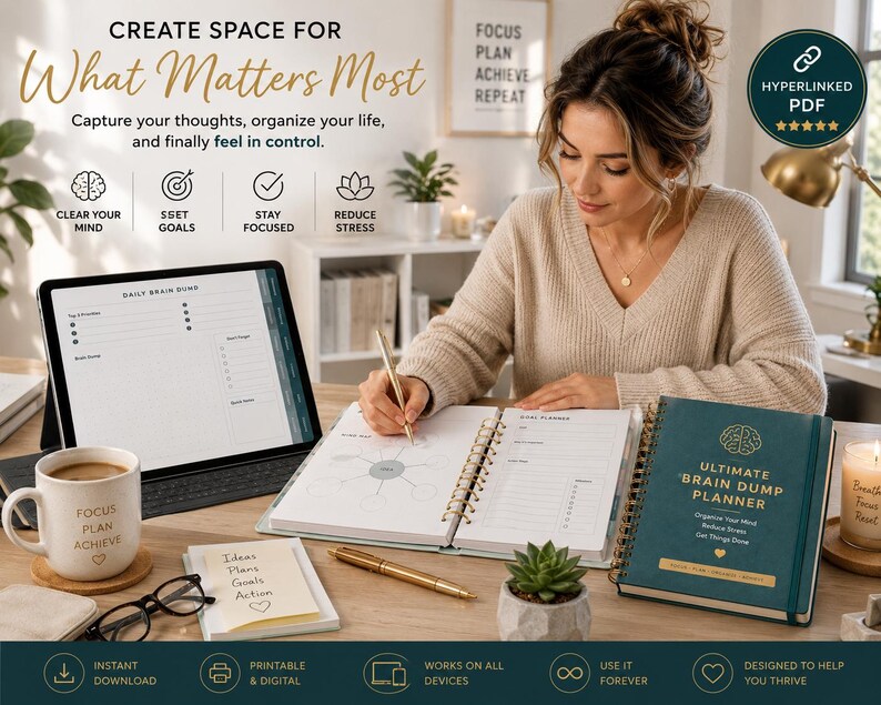 ADHD Brain Dump Planner | 176-Page Productivity Organizer (Printable + Digital) image 3