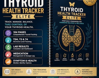 Thyroid Health Tracker Elite | Hashimoto, Hypothyroidism, TSH, T3, T4 Log (PDF Download)