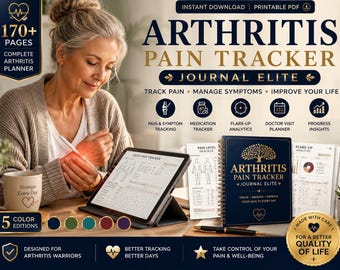 Arthritis Pain Tracker Journal Elite | Symptom, Medication, Flare-Up Log (PDF)