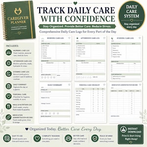 Puede incluir: Un planificador de cuidados de espiral verde con texto dorado Caregiver Planner Complete Caregiver Management System. El conjunto incluye registros de cuidados diarios, listas de control y registros de medicaci&oacute;n.