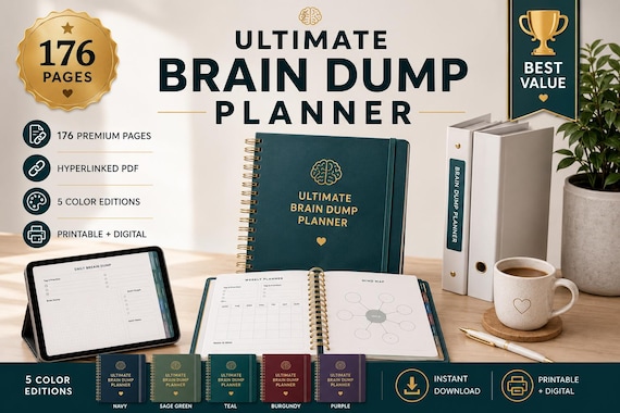 ADHD Brain Dump Planner | 176-Page Productivity Organizer (Printable + Digital)