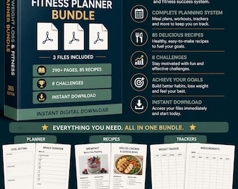 2026 Weight Loss Fitness Planner Bundle | Meal Workout Habit Tracker (Instant Download)