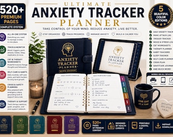 Anxiety Tracker Printable Planner, CBT Workbook, Mood Journal (Digital Download)