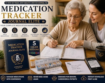 Medication Tracker Journal Elite, Prescription Organizer, Refill Log (PDF)