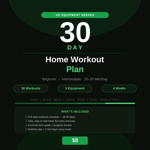 30-Tage-Heimtrainingsplan | Keine Ausrüstung Eigengewicht-Programm | Beginner Fitness Guide PDF | Druckbarer Trainingsplan | Sofort Download