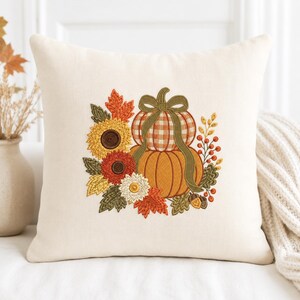 Patchwork pompoen machineborduurpatroon, herfst zonnebloem pompoen met strik borduurbestand, herfst bloemenpatroon