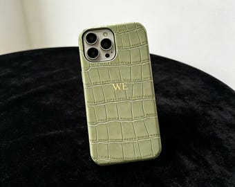 Coque d'iPhone personnalisée à motif de treillis doré, coque de téléphone personnalisée à motif quadrillé, coque d'iPhone minimaliste à lettres dorées