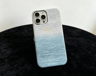 Coque iPhone personnalisée dorée initiale, coque de téléphone texturée en dégradé, coque monogramme personnalisée, coque de protection fine pour iPhone