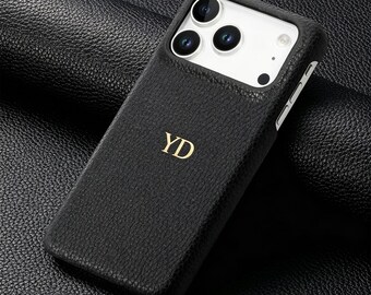 Étui à nom personnalisé, cuir galet, demi-étuie, étui personnalisé pour iPhone, cadeau de luxe pour téléphone