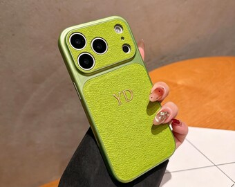 Étui professionnel en grain de litchi, housse en cuir pour iPhone, coque de protection minimale, accessoire de luxe pour téléphone de bureau