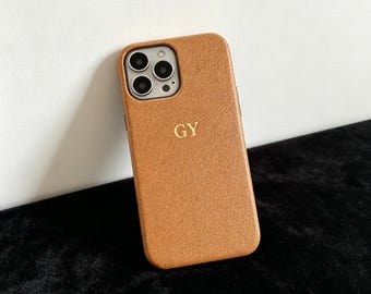 Coque iPhone personnalisée avec initiale dorée, coque de portable texturée de couleur unie, coque d'iPhone monogramme personnalisée, cadeau coque de portable personnalisée minimaliste