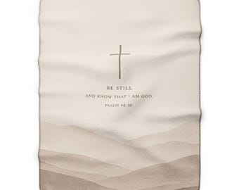 Be Still Sherpa Blanket | Psalm 46:10 Christian Throw | Mountain Cross Faith Blanket