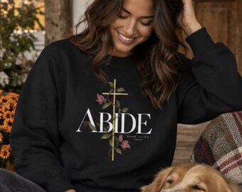 Sudadera Abide Floral / Sudadera de cuello redondo con versículos bíblicos cristianos / Camiseta de fe Juan 15:5 / Diseño botánico de enredaderas