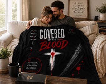 Manta de felpa "Cubierto por la sangre" / Manta cristiana / Manta con versículo bíblico de Apocalipsis 12:11