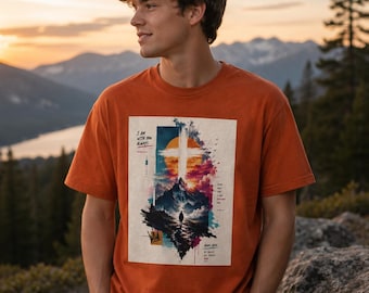 Camiseta con el diseño "Oración de la Montaña" / Ilustración de paisaje con cruz / Camiseta inspiradora de fe